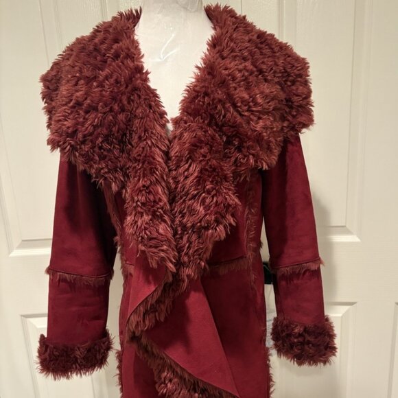 Donna Salyer's Fabulous Furs Jackets & Blazers - Fabulous Furs~Donna Salyer's Burgundy Faux Suede/Faux Fur Wrap Coat~Size S